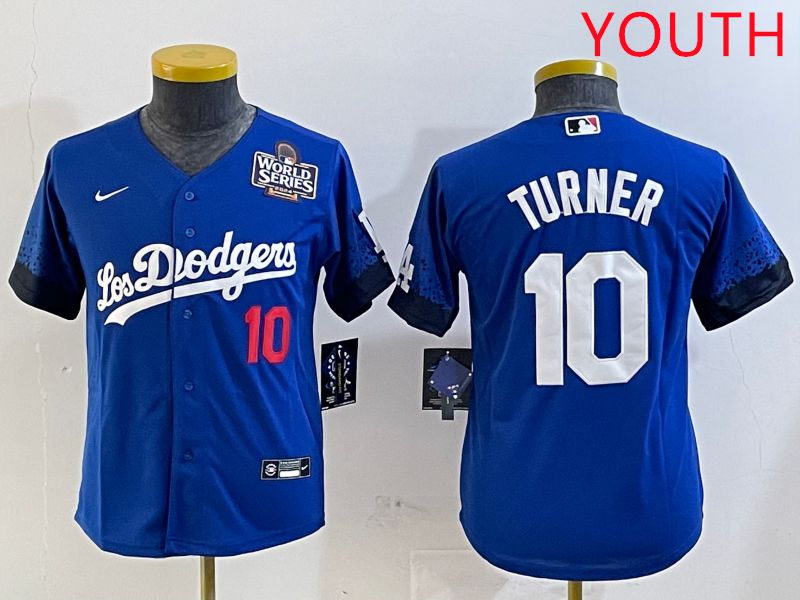 Youth Los Angeles Dodgers 10 Turner Blue City Edition 2025 Nike MLB Jersey style 4